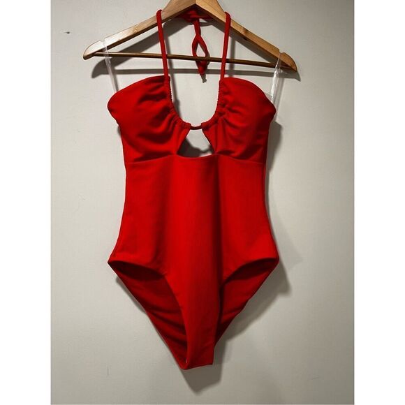 Beach Riot Women's Red Cut-Out Phoenix Halter One-Piece Swimsuit Large NWOT - Picture 2 of 4